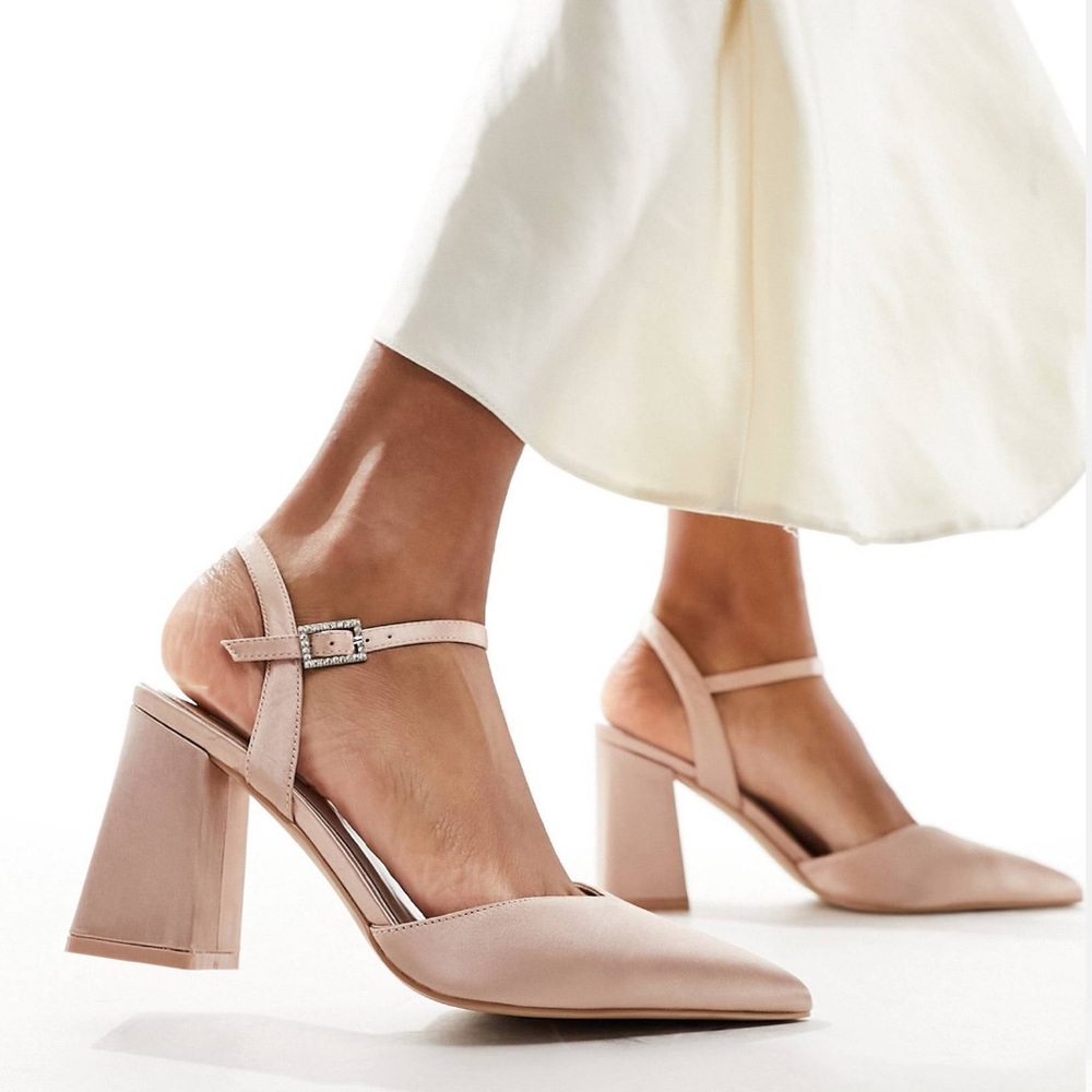 Be Mine Bridal Frankie embellished heeled shoes in blush satin